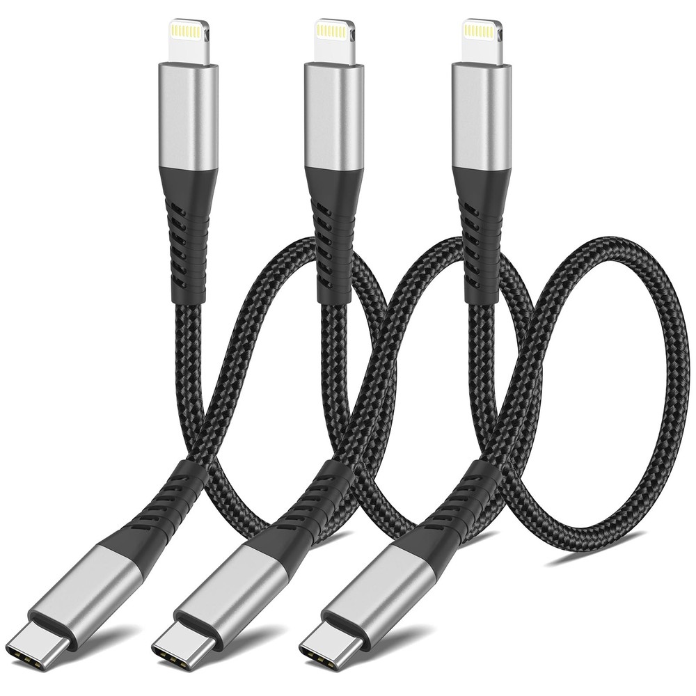 1ft USB to Lightning Cable 3 Pack, MFi Certified USBC Lightning Cable PD Fast...