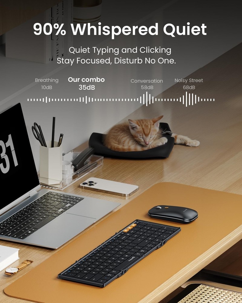ProtoArc Foldable Keyboard and Mouse, XKM01 Folding Wireless Keyboard Mouse Comb