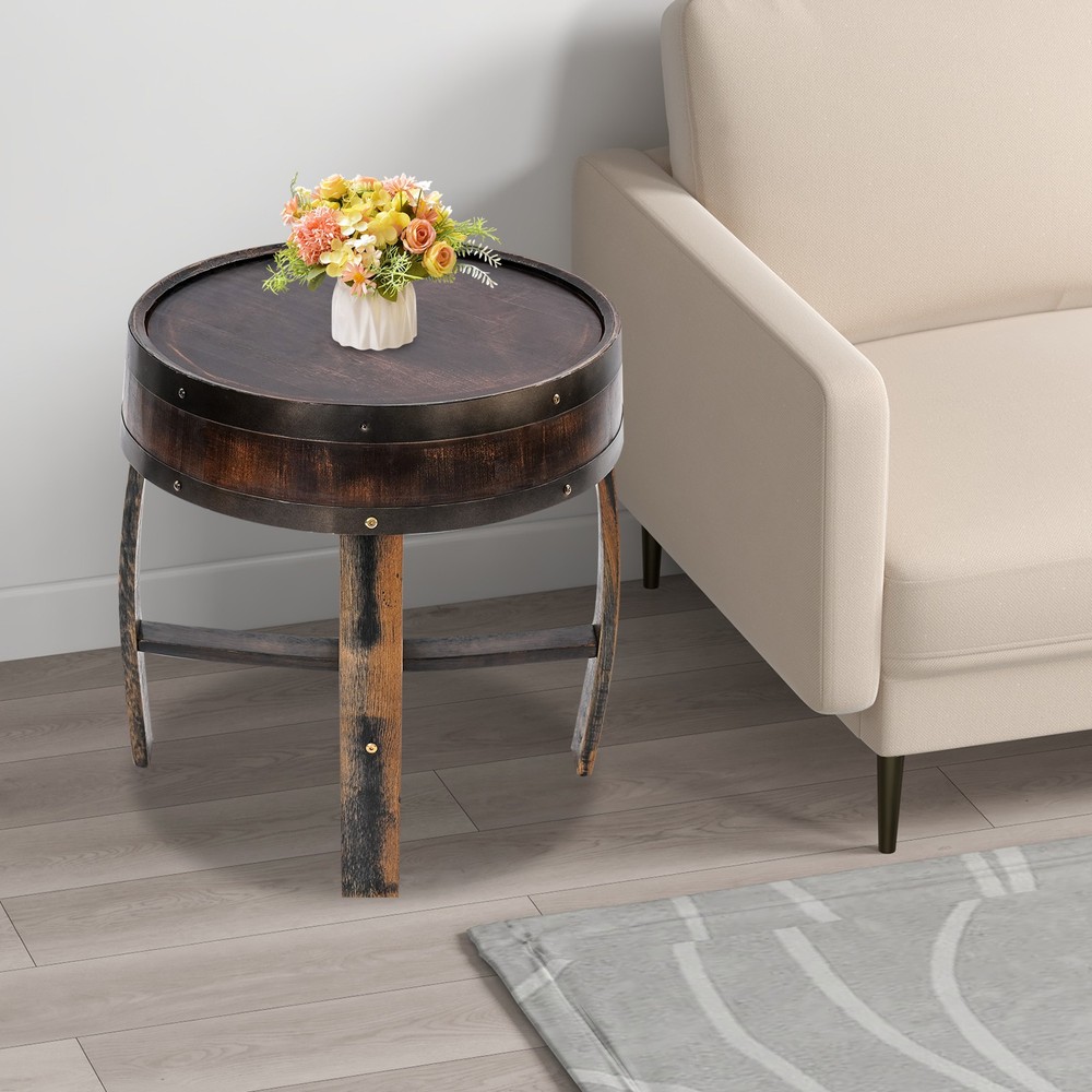 Solid Wood Round Barrel-style End Table Home Tea/coffee Table Wine Side Table