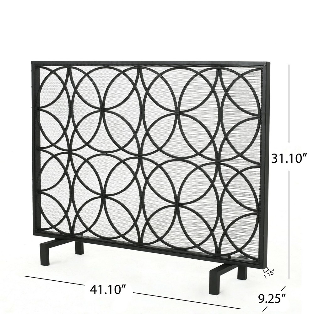 Veritas Modern Glam Single Panel Iron Fireplace Screen with Circle Pattern