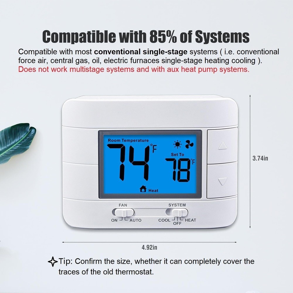 Non Programmable White Thermostat For Single Stage Heating And Cooling Systems