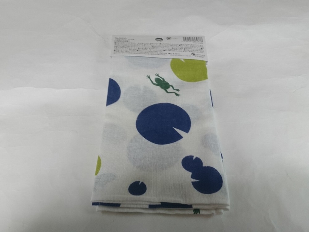 Cotton blend tenugui frog pattern blue 90cm x 33cm