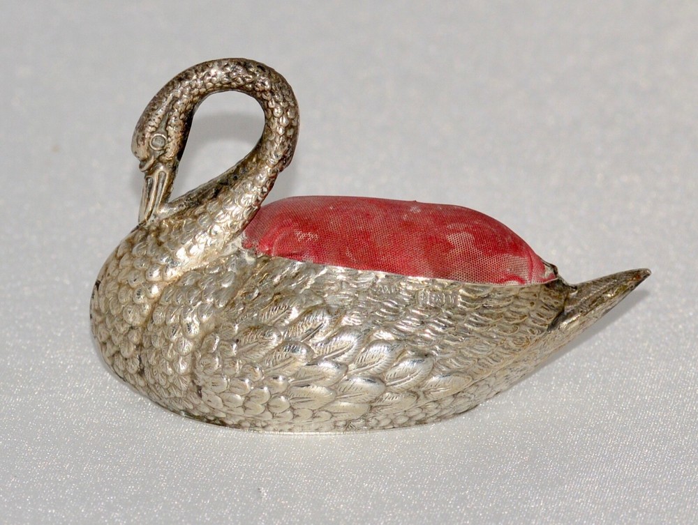 1921 Solid Silver Swan Pin Cushion by Adie & Lovekin