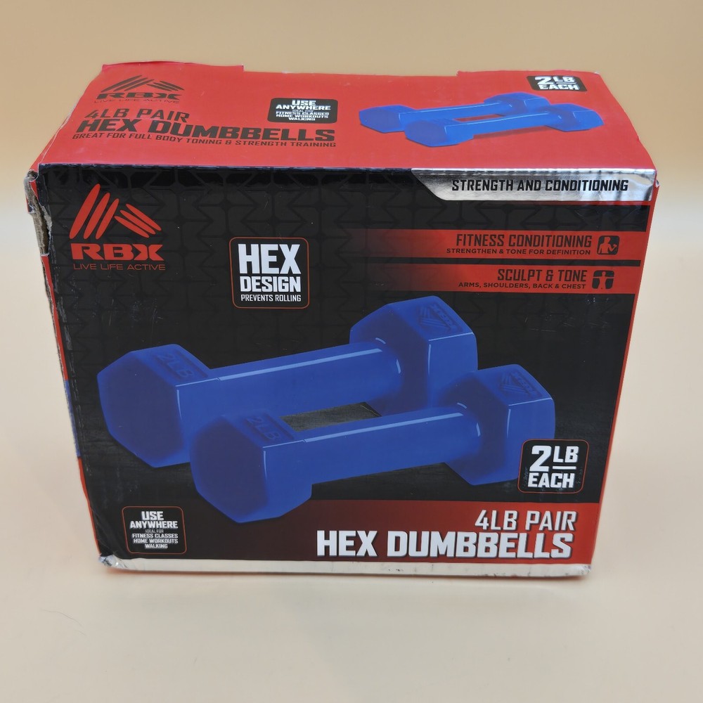 **RBX 4lb Pair Hex Dumbbells - 2lb Each - Strength Training and Conditioning**
