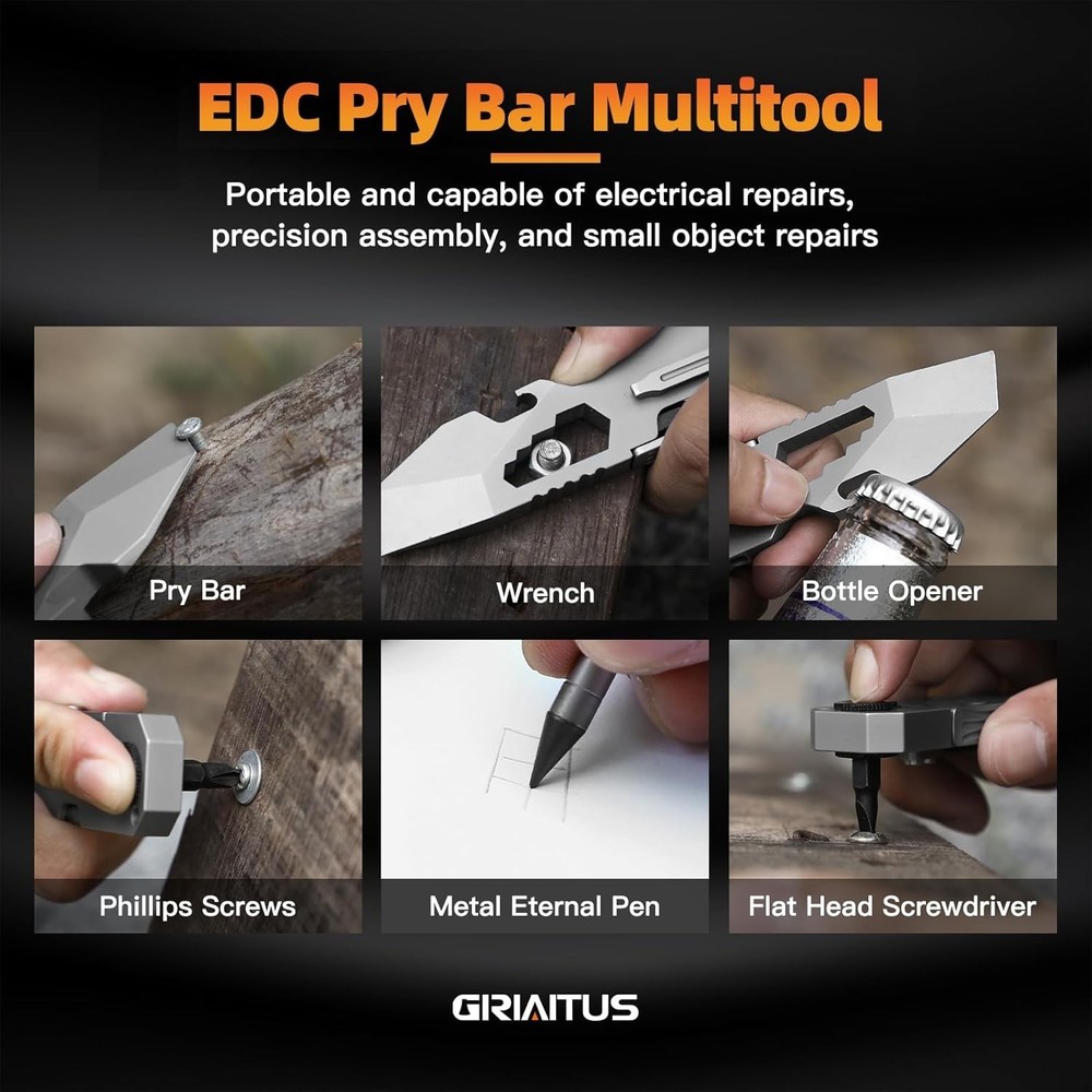 Versatile Multitool EDC Pry Bar with Bi-Directional Ratchet & Everlasting Pen