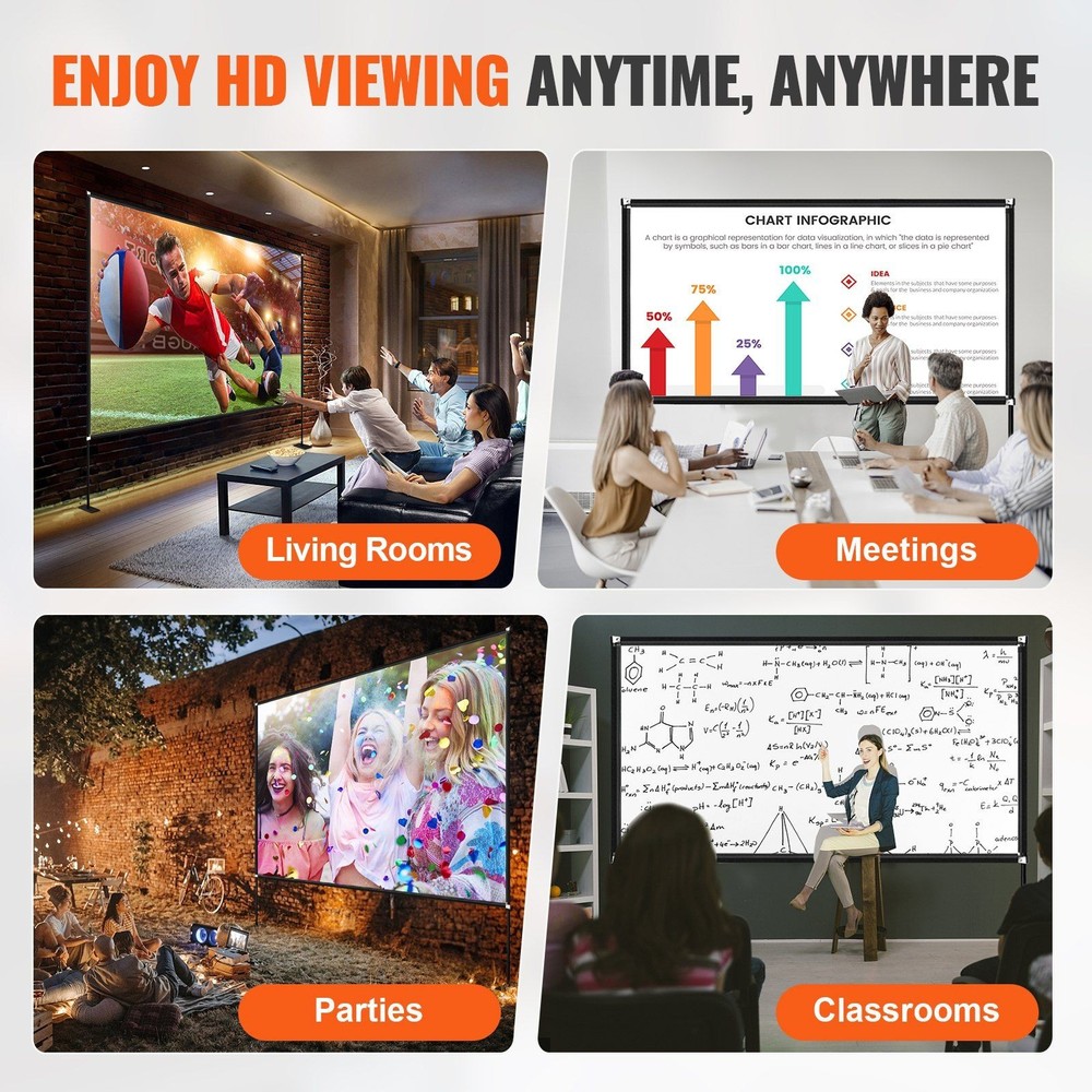 150" Flexible Installation 4K HD Screen + Lightweight Stand