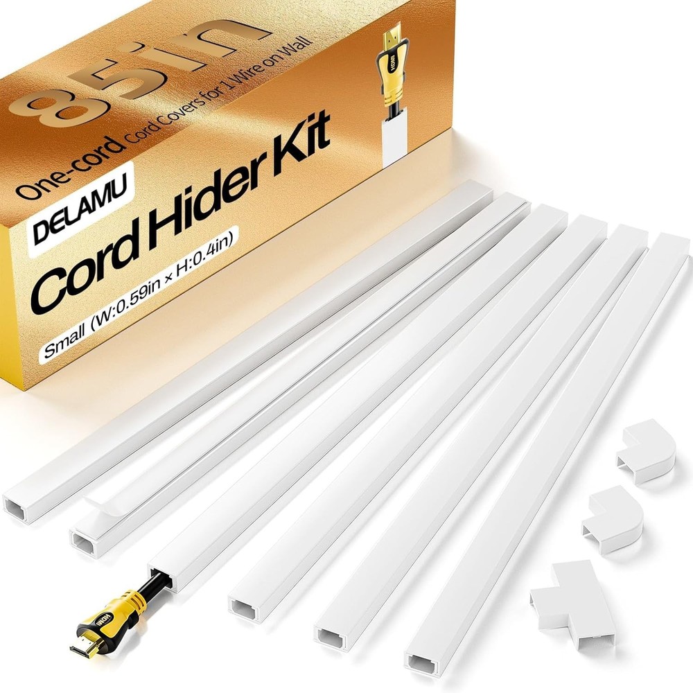 Fire-Safe Self-Adhesive Cord Hider, 85in Cable Management Solution in White