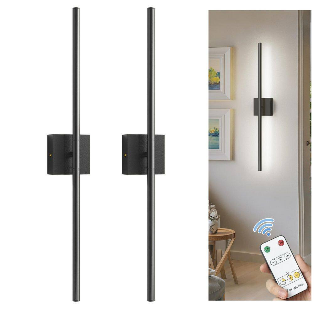 2-Pack Black Dimmable Timing Integrated LED Wireless Wall Sconces with Remote Co