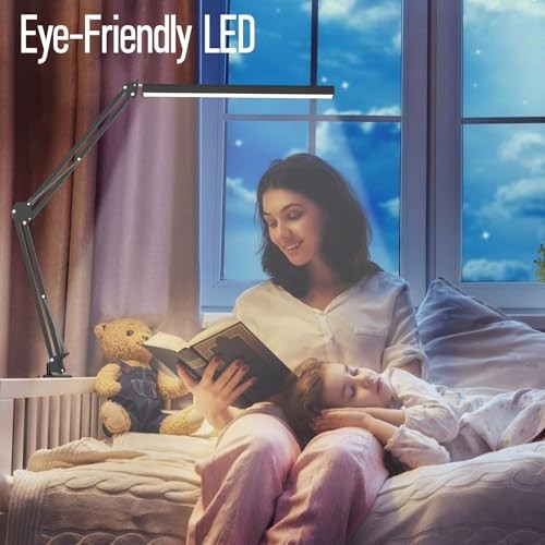 LED Desk Lamp, Manicure Table Lamp, Eye-Caring Drafting Light, Dimmable Black