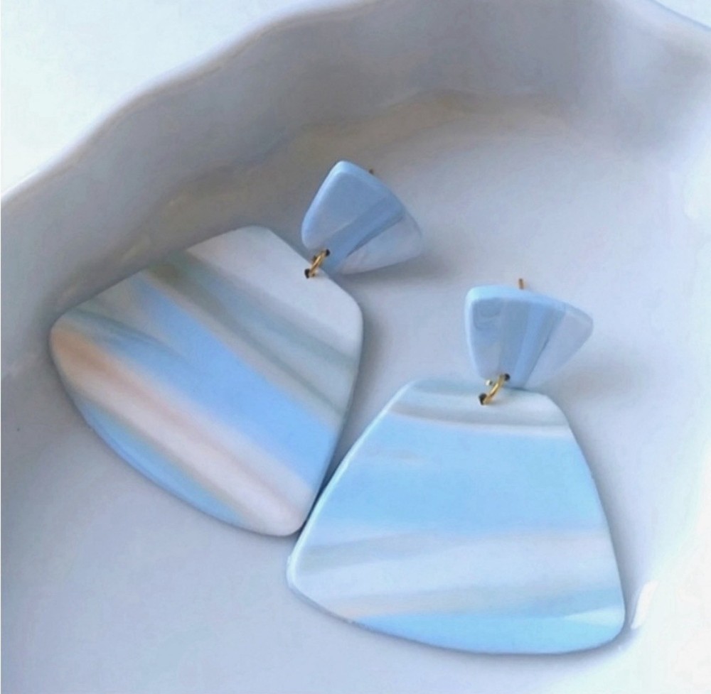 Handcrafted Oversized Blue Marbled Earrings