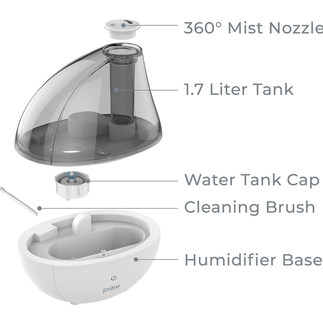 Pure Enrichment Mistaire Silver Ultrasonic Cool Mist Humidifier, 1.5L Tank