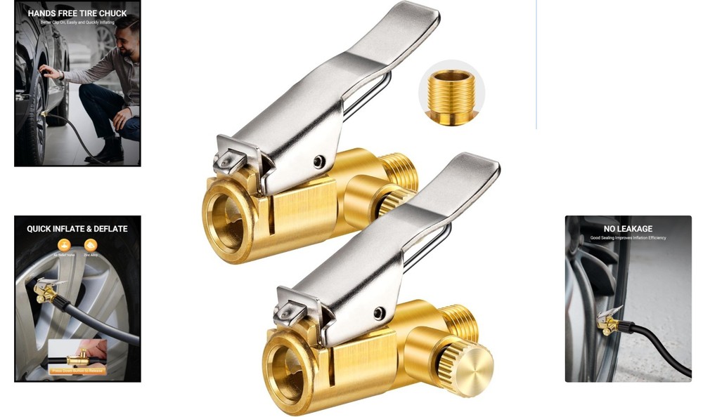 Efficient 2-Pack Locking Tire Air Chuck Set - Quick Release Brass Valve Adapter
