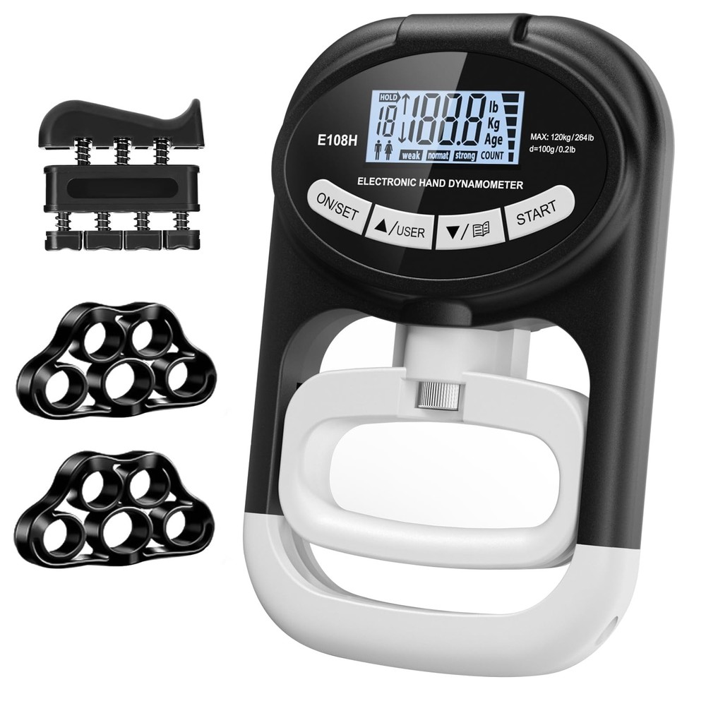 Electronic Grip Strength Tester with Adjustable Hand Dynamometer, Black