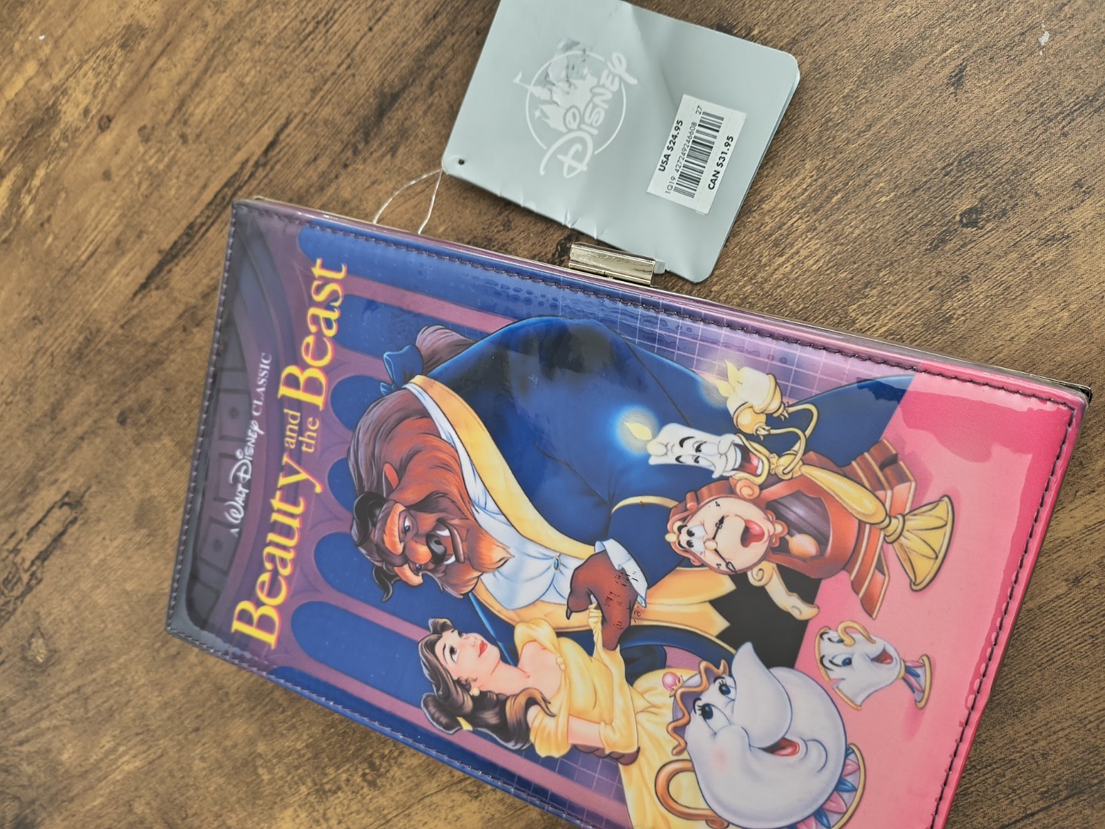 Oh My Disney Beauty and the Beast VHS Retro 90's style Clutch Handbag Purse New