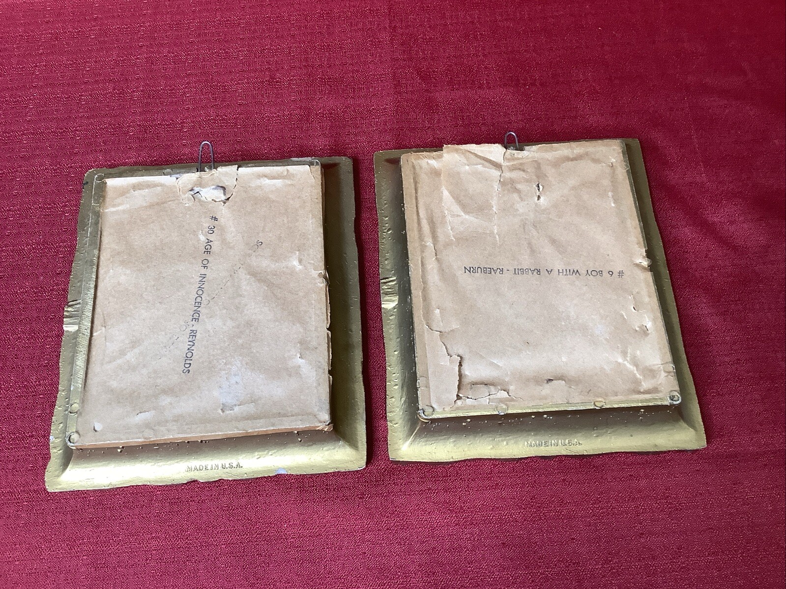 Boy With A Rabbit “ Innocence Of A Child” 7x 6" Gold Ornate Framed Set Of 2 Vtg