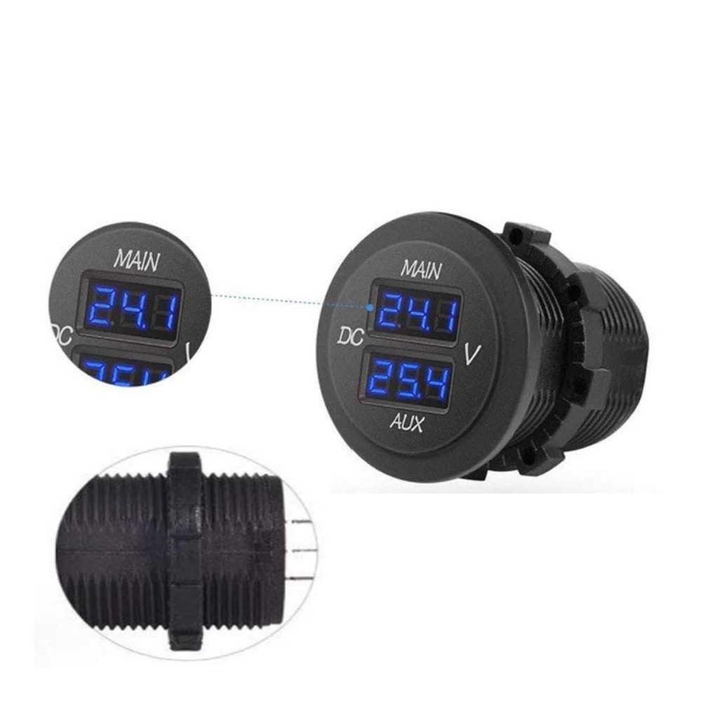 Dual Volt Meter Round Panel Mount LED Display 12/24 v