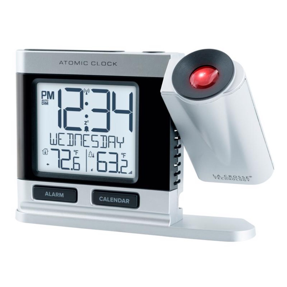 La Crosse Technology Silver Atomic Projection Alarm Clock LCD Plug-In