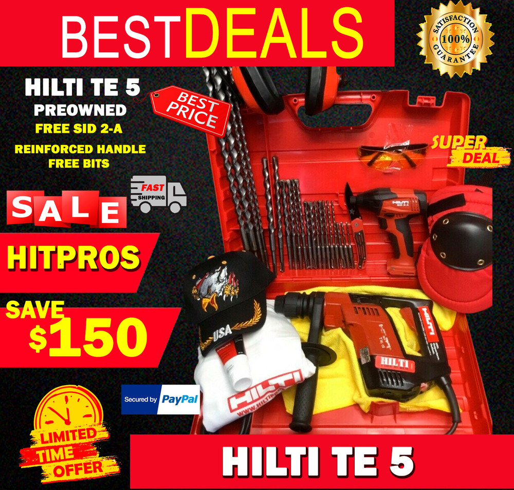 HILTI TE 5 HAMMER DRILL, FREE SID 2-A, REINFORCED HANDLE, BITS, FAST SHIP