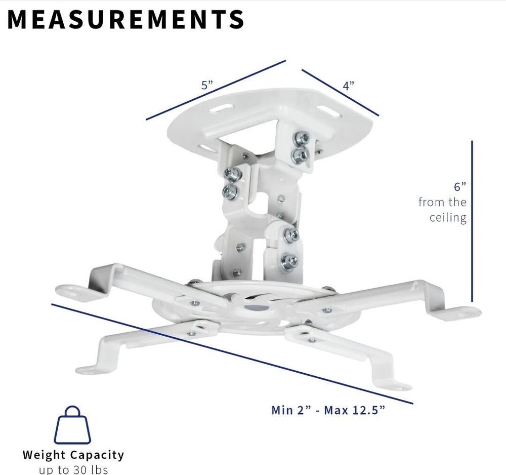 VIVO Universal Adjustable Ceiling Projector Theater Mount White | Extending Arms