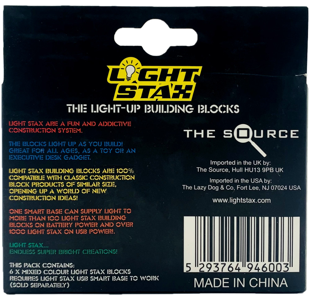 Light Stax LED Light-Up Building Blocks 6-Piece Expansion Pack Multicolor Mixed