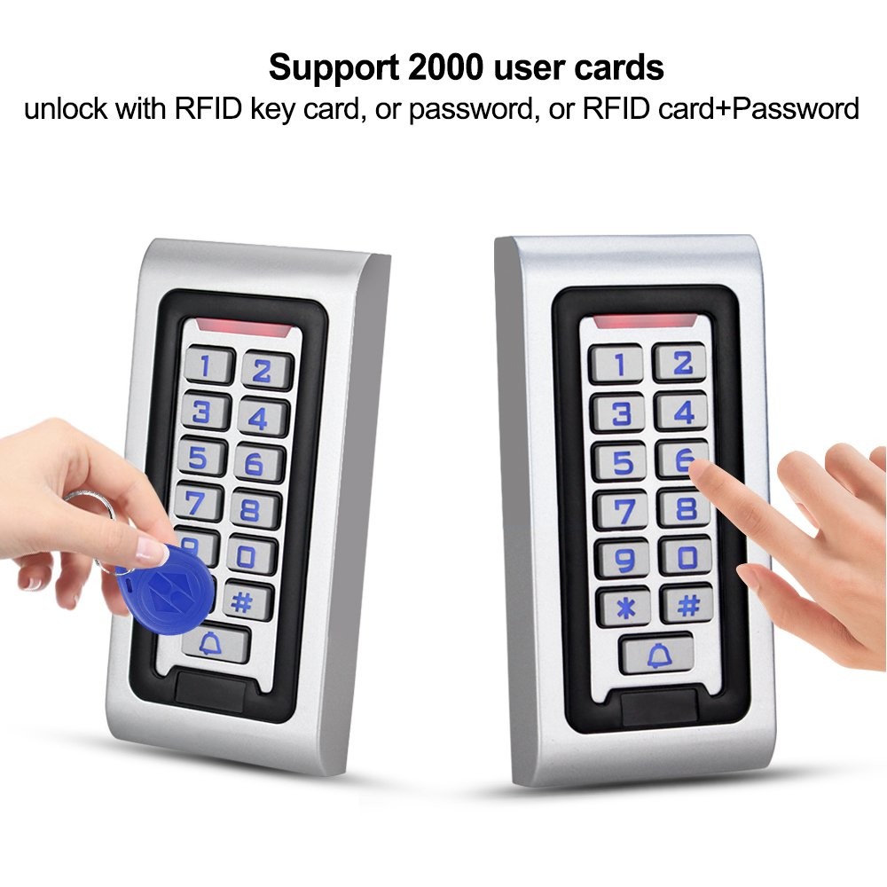 HFeng Door Access Control System Kit IP68 RFID Keypad Blue & Siliver