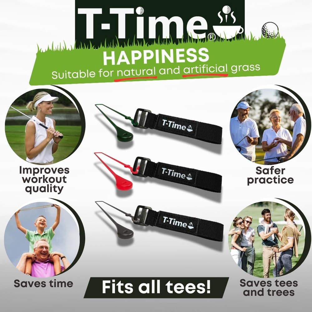 T-Time® Golf Tee Anchor Leash for Driving Range & Simulator Practice, New 2