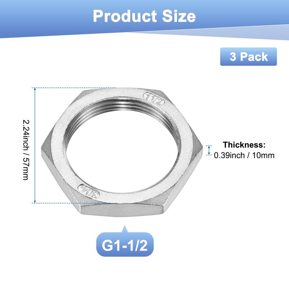 3-Pack Cast Pipe Fitting Hex Locknut, G1-1/2 Female Thread Hex Locking Nut
