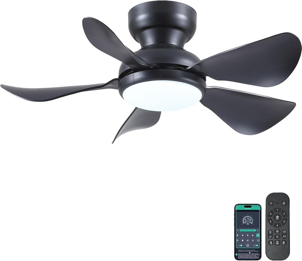 Kviflon Ceiling Fan with Light Low Profile Reversible DC Dimmable LED Remote APP