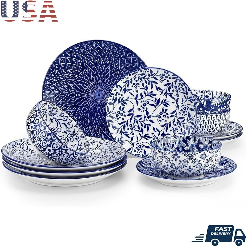 Elegant Porcelain Dinnerware Set Floral Design Durable Stackable Dishwasher Safe