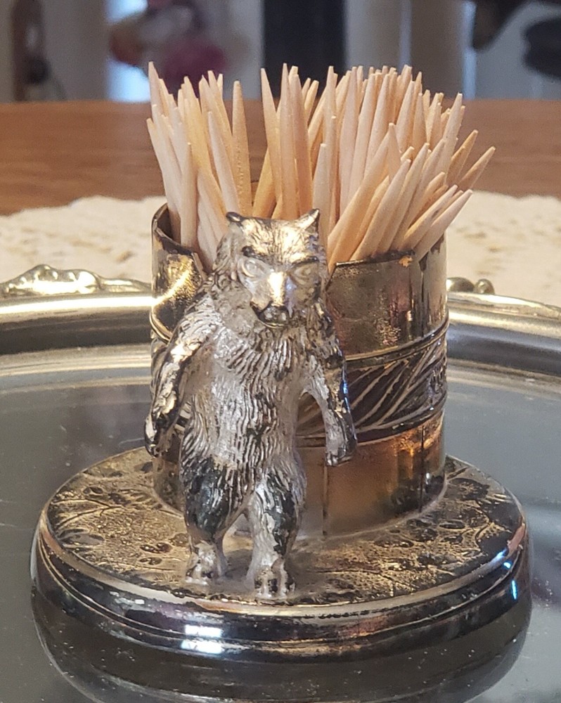 Standing Bear figural toothpick/Matchbook holder Made by Pairpoint . Nice!