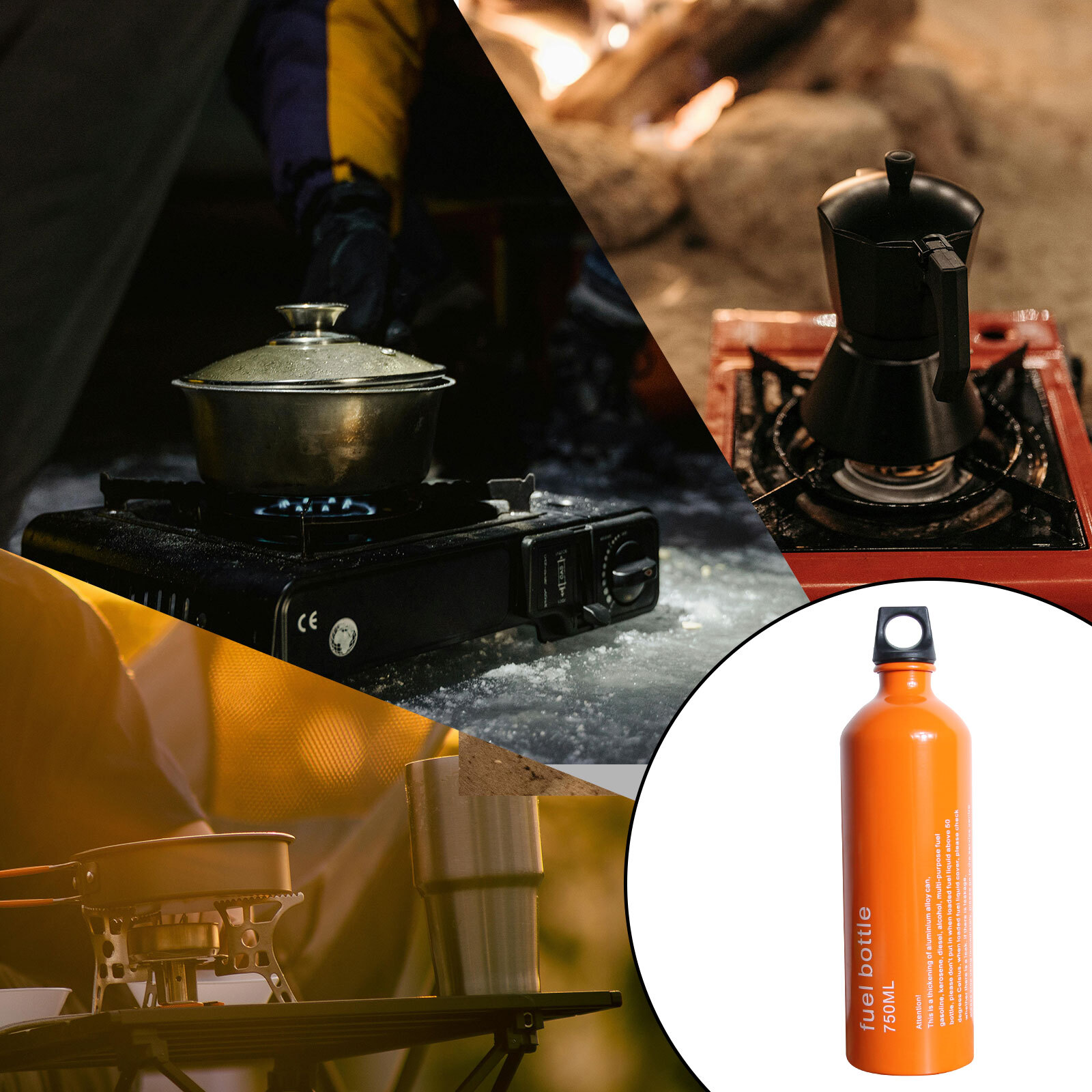Oil Fuel Bottle Aluminum For Outdoor Picnic Camping Stove Alcohol Gasoline 750ml