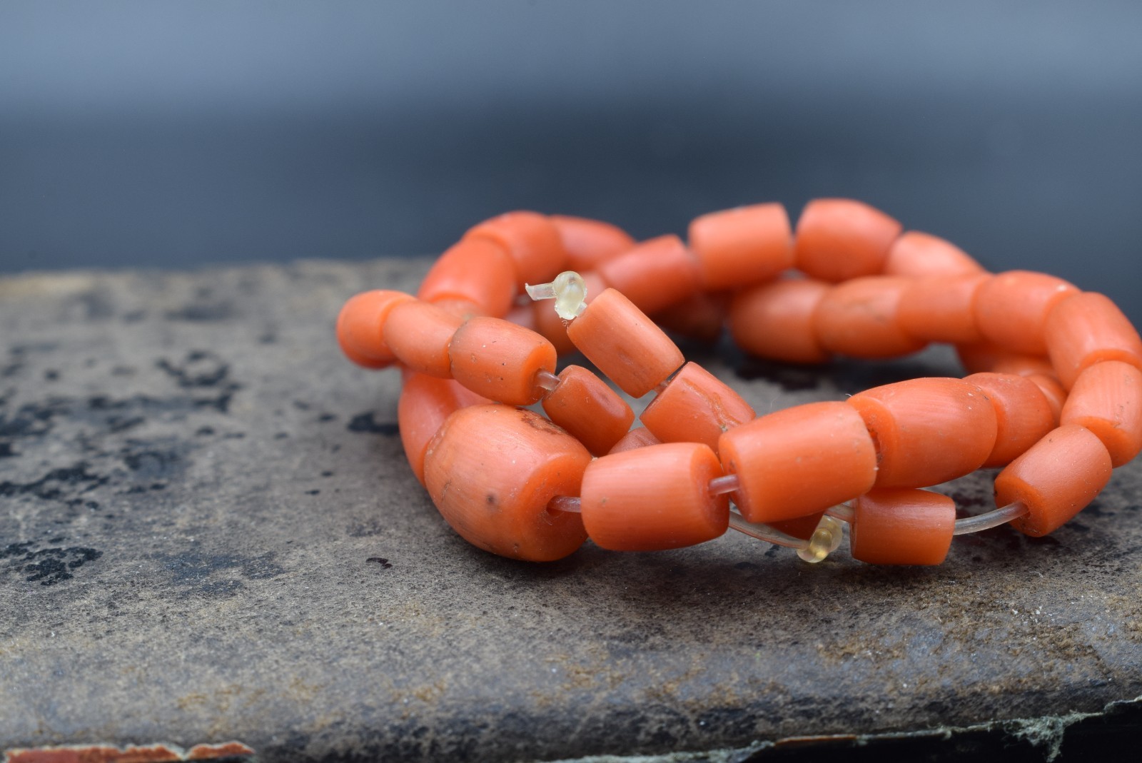 UNDYED Antique BEAD CORAL salmon VTG Mediterranean TIBETAN Japan Mala dZi Chung