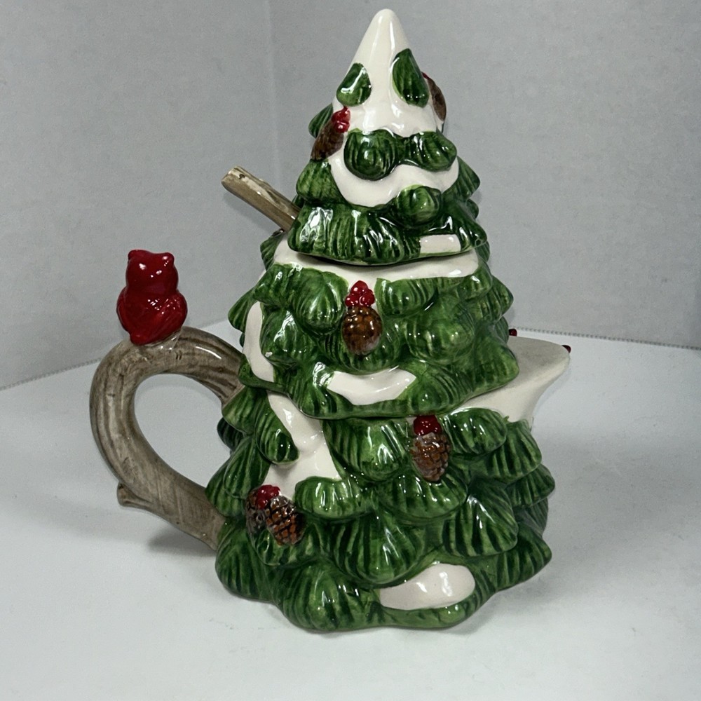Three tier Christmas tree teapot with spoon