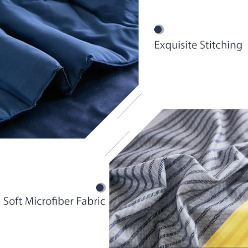 Comforter Set Queen, Reversible Blue Striped Patchwork Down Alternative