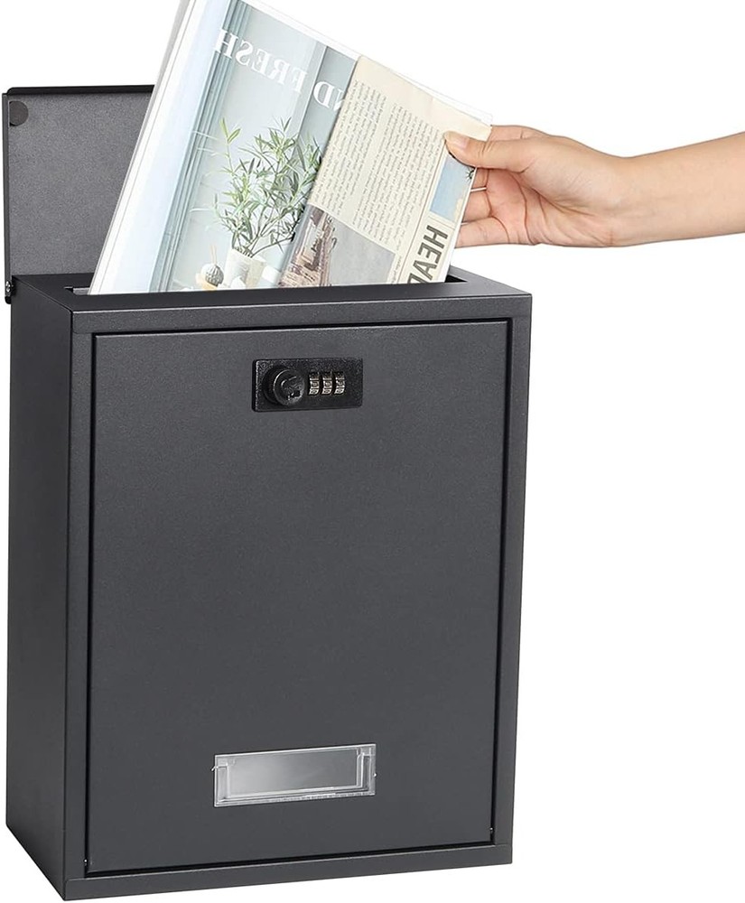 Locking Mailbox Wall Mount Combination Lock Drop Box Large Large, 07 Black