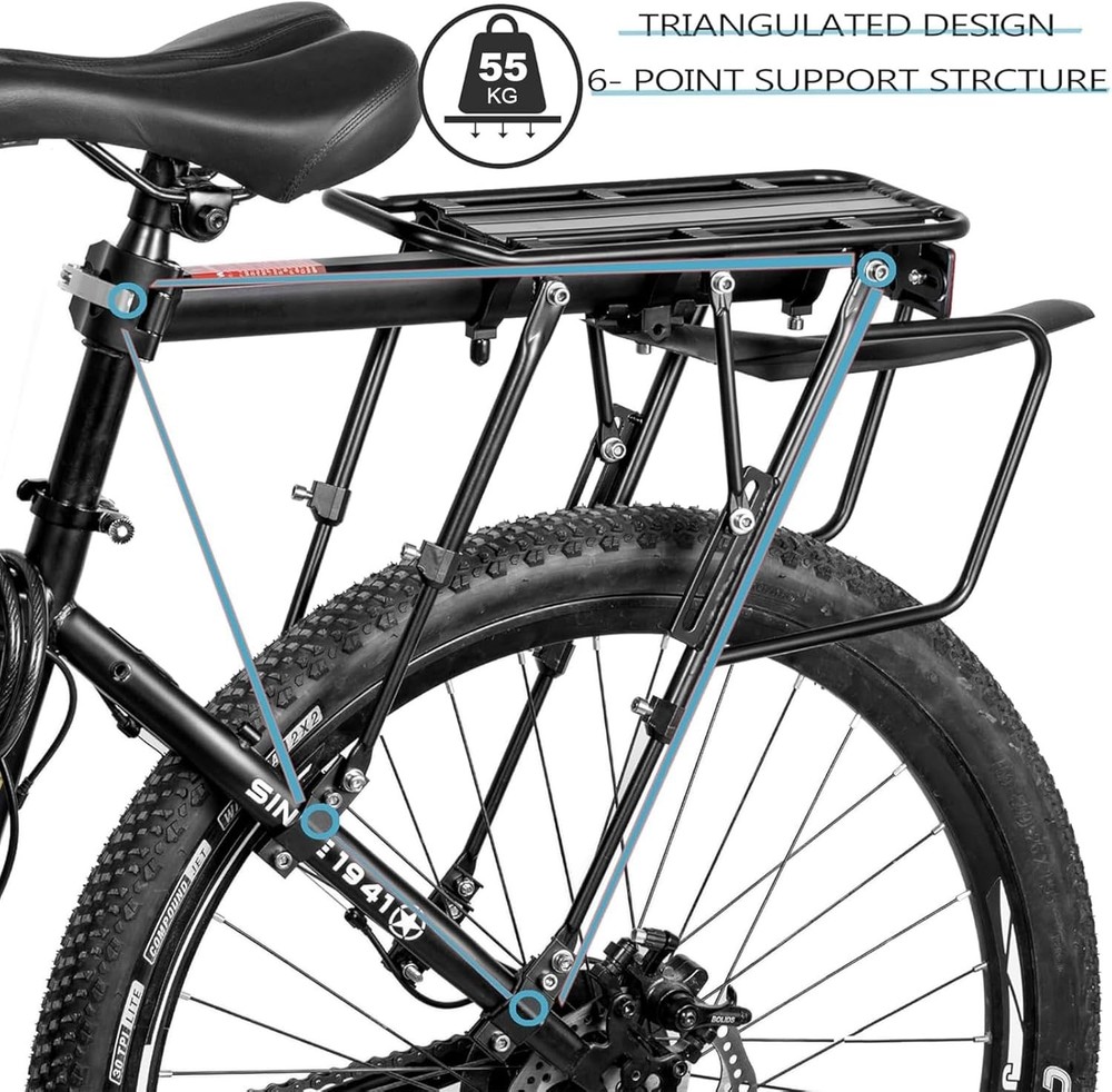 Rear Bike Rack Bicycle Cargo Rack Quick Release Adjustable, Quick Release Mou...