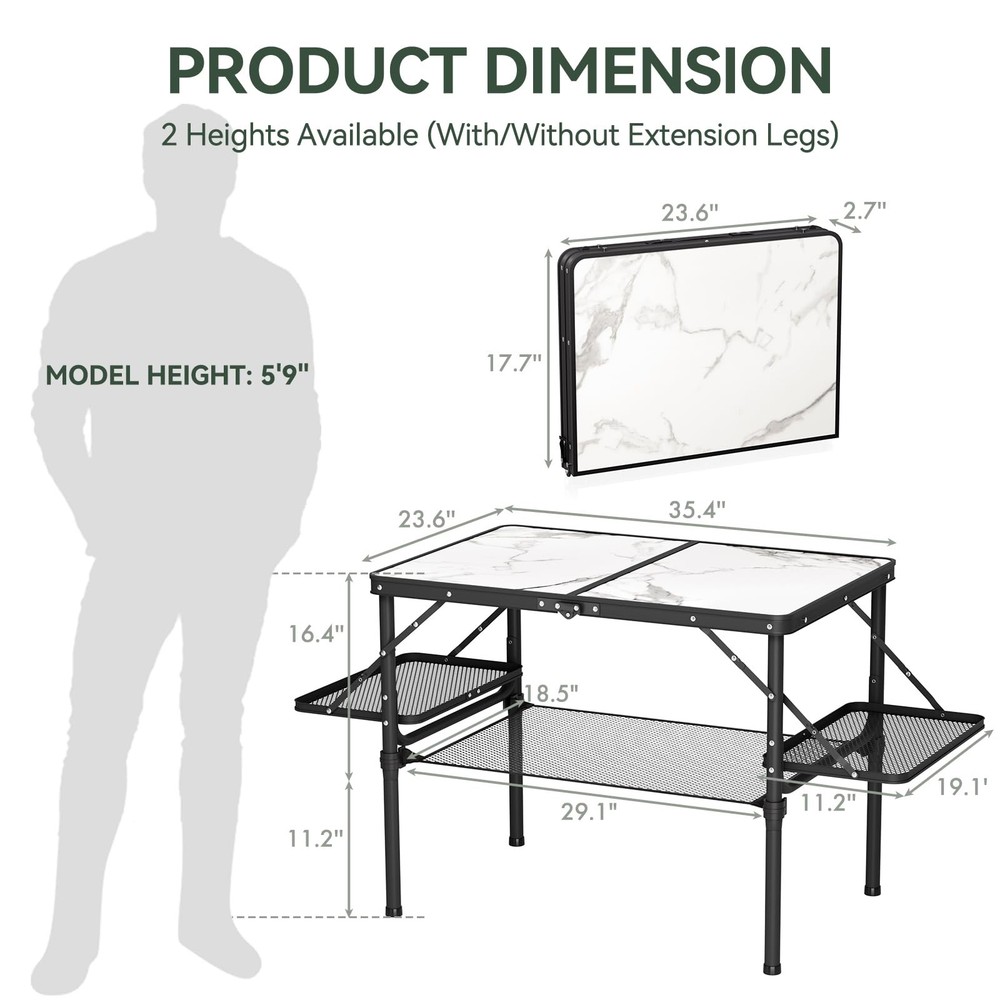 Folding Camping Table 3ft, Folding Picnic Table, Large Camp Table Portable wi...