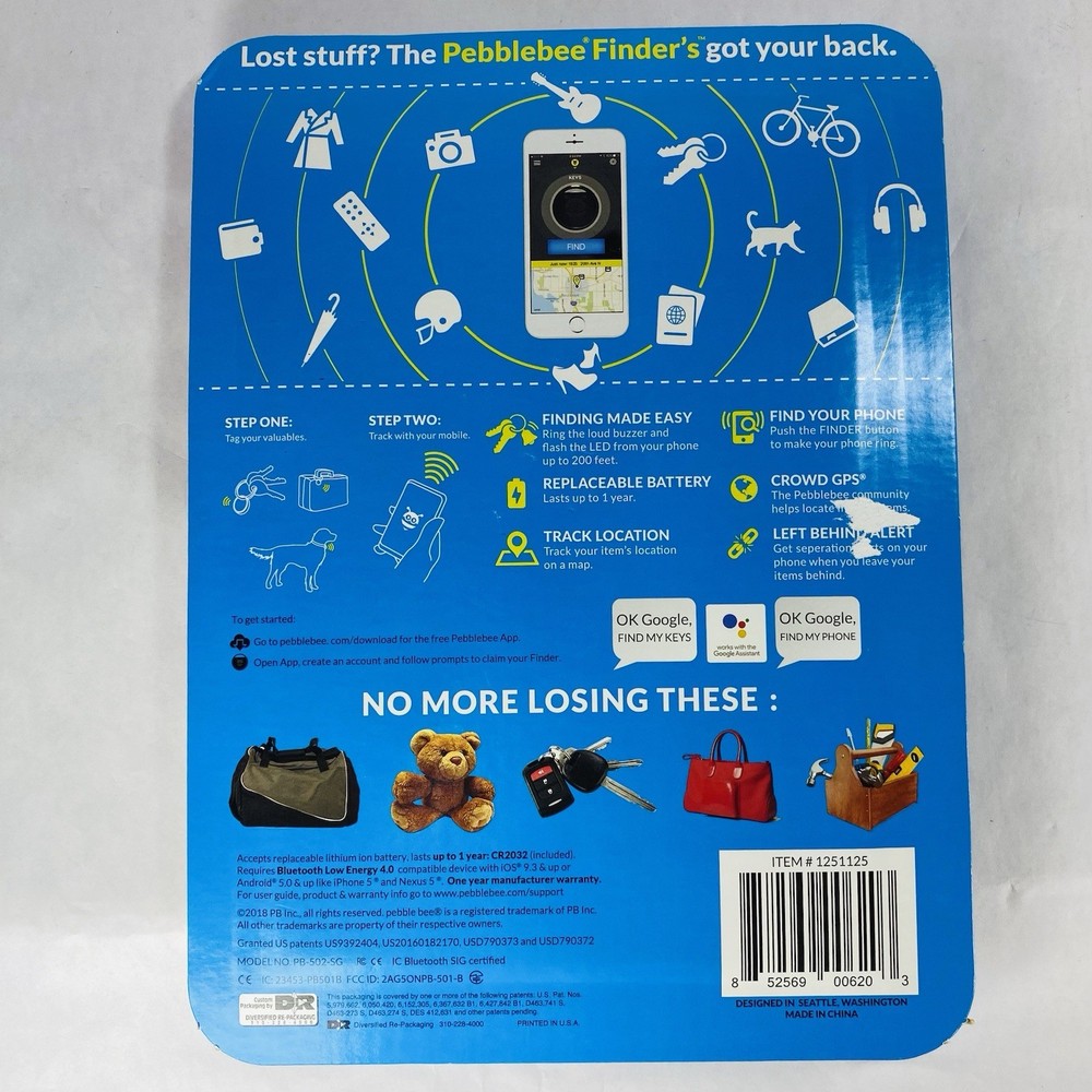 2 Pack PebbleBee Finder GPS Tracking Key Ring Bluetooth Mobile App Controlled