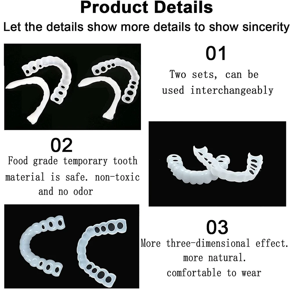 Snap On Upper and Bottom Set False Teeth Dental Veneers Denture Tooth Cover US