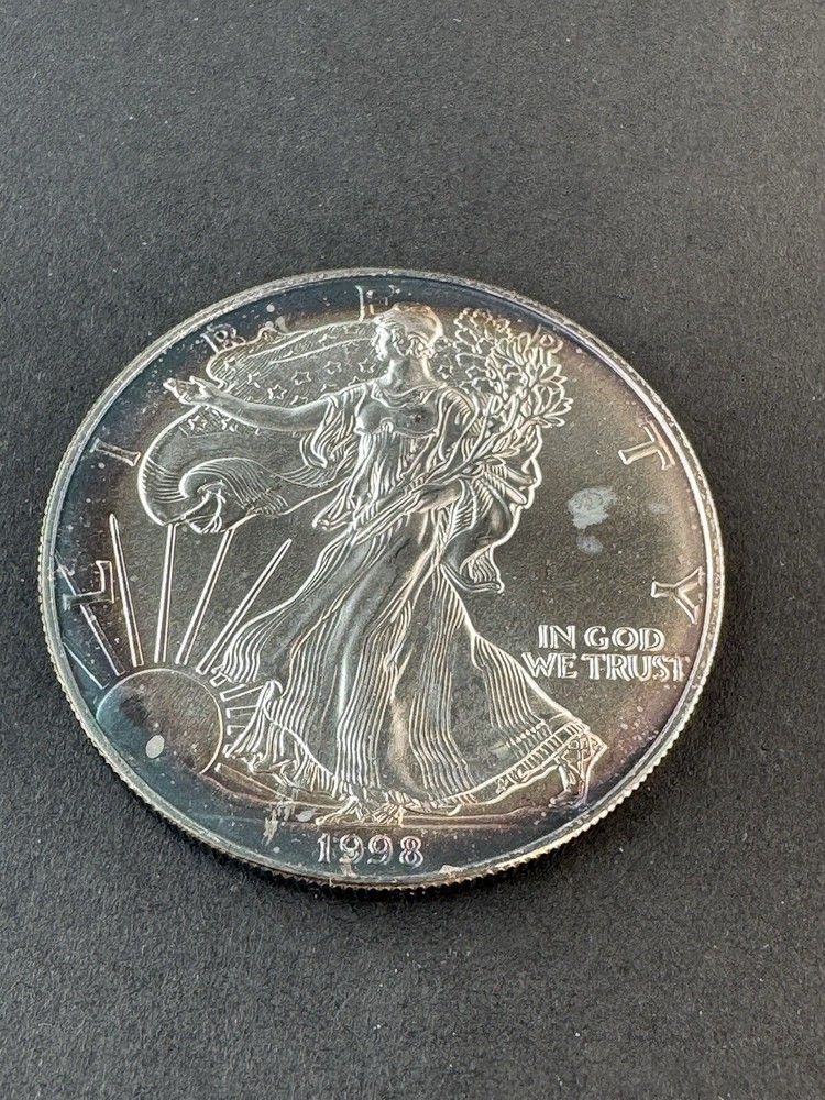 1998 American Silver Eagle 1 Oz Silver Coin Rainbow Toned