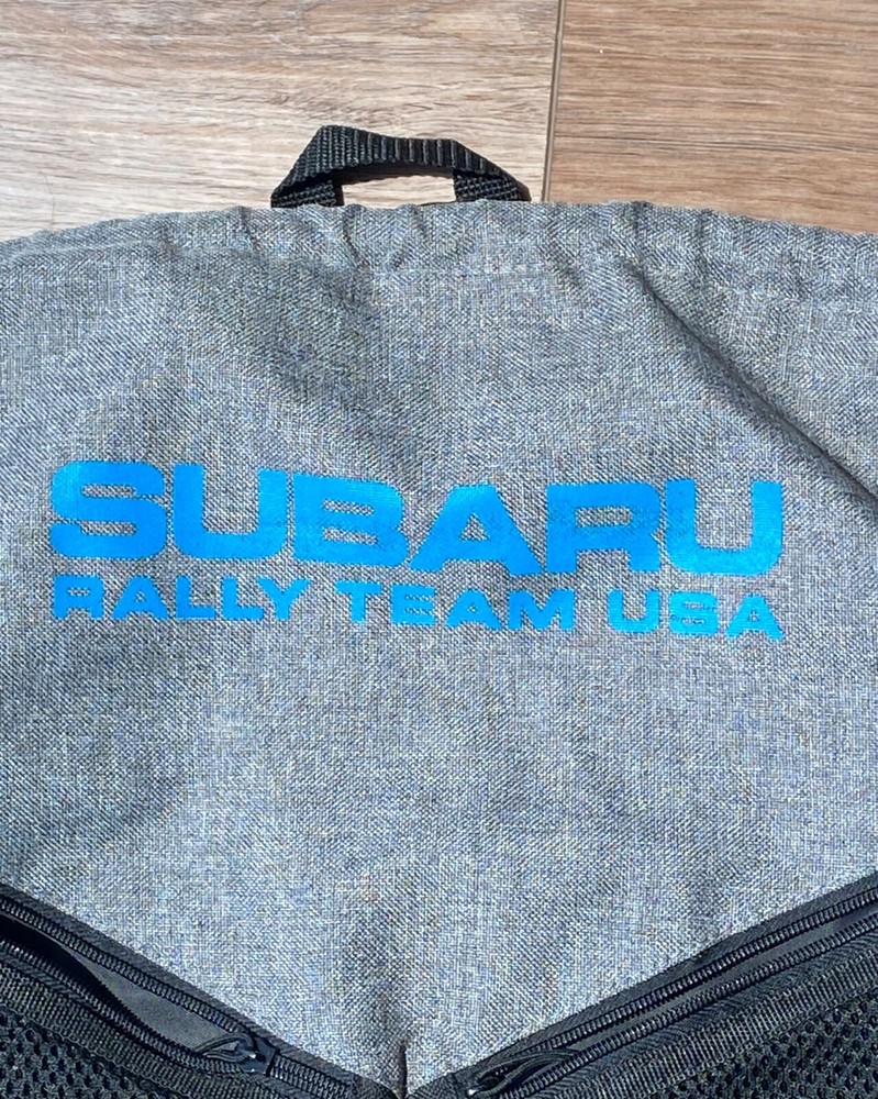 Subaru Rally Team USA Drawstring Bag Pullstring Black and Grey Like New!