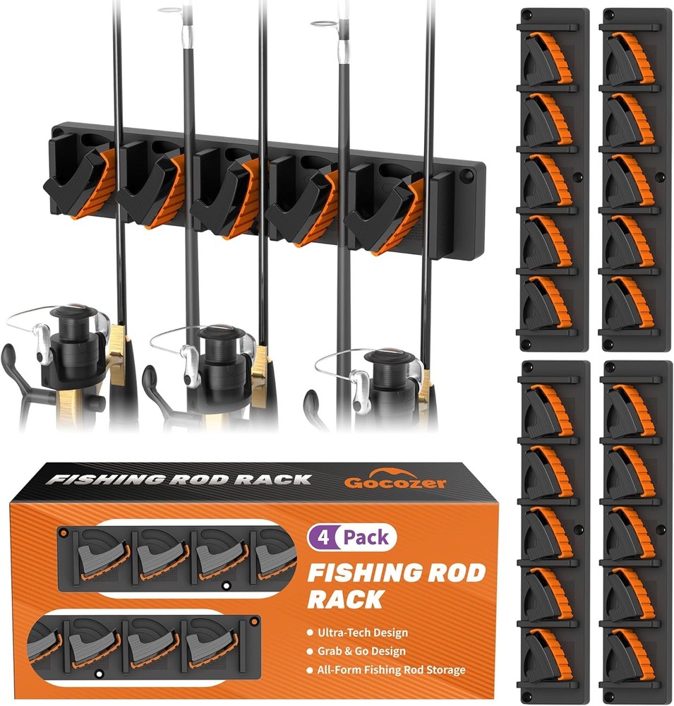 Fishing Rod Wall Holder Rack 4 Pack 20 Rods