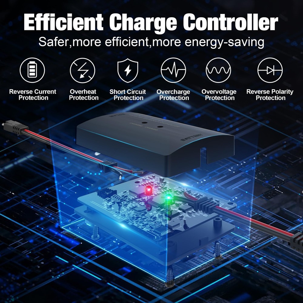 8A 12V Solar Charge Controller with LED Display, IP67 Waterproof PWM Intellig...
