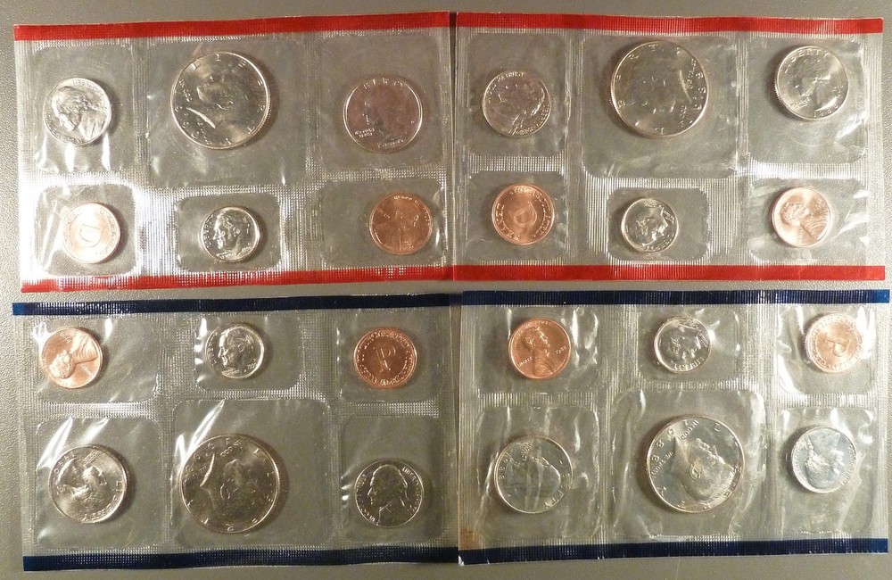 US Mint Sets, 10 Sets Total, in Mint Sealed Cellophane Only, No Paper Envelopes.