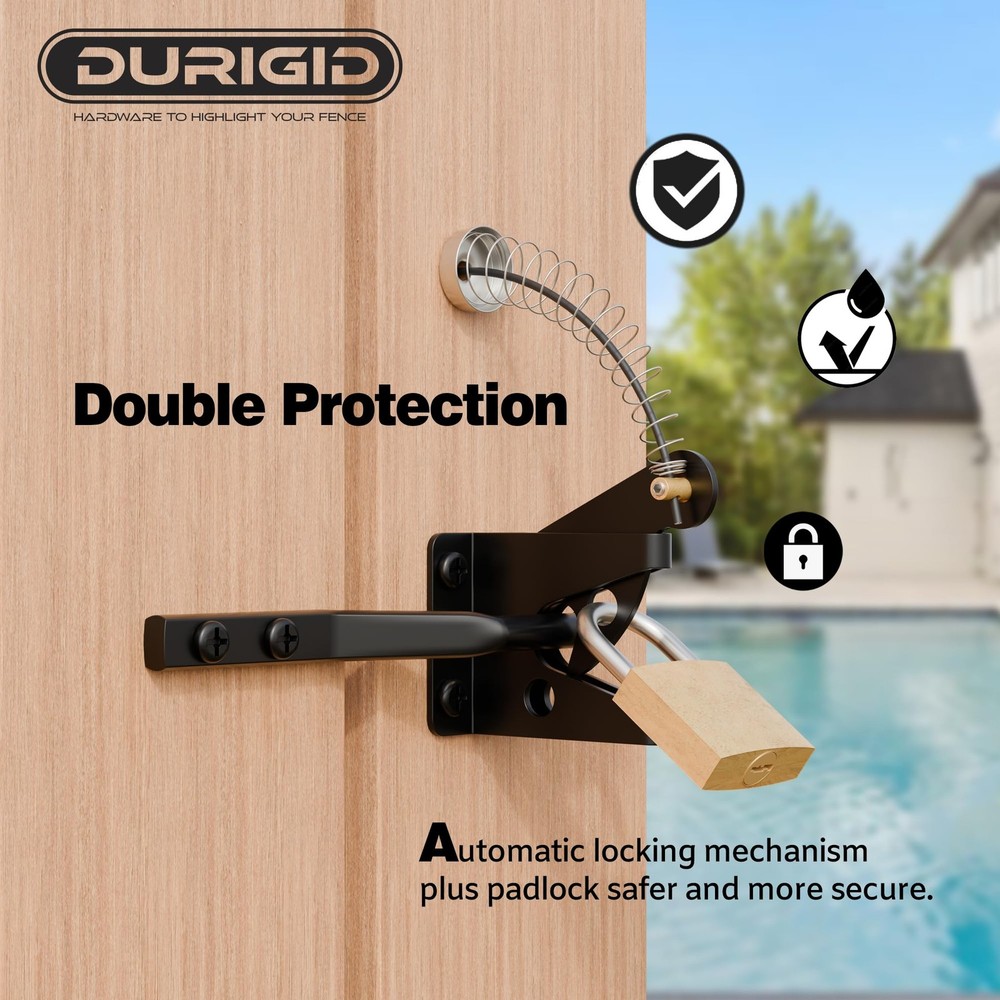 DURIGID Spring Loaded Gate Latch Pull String Fence Latch, Black