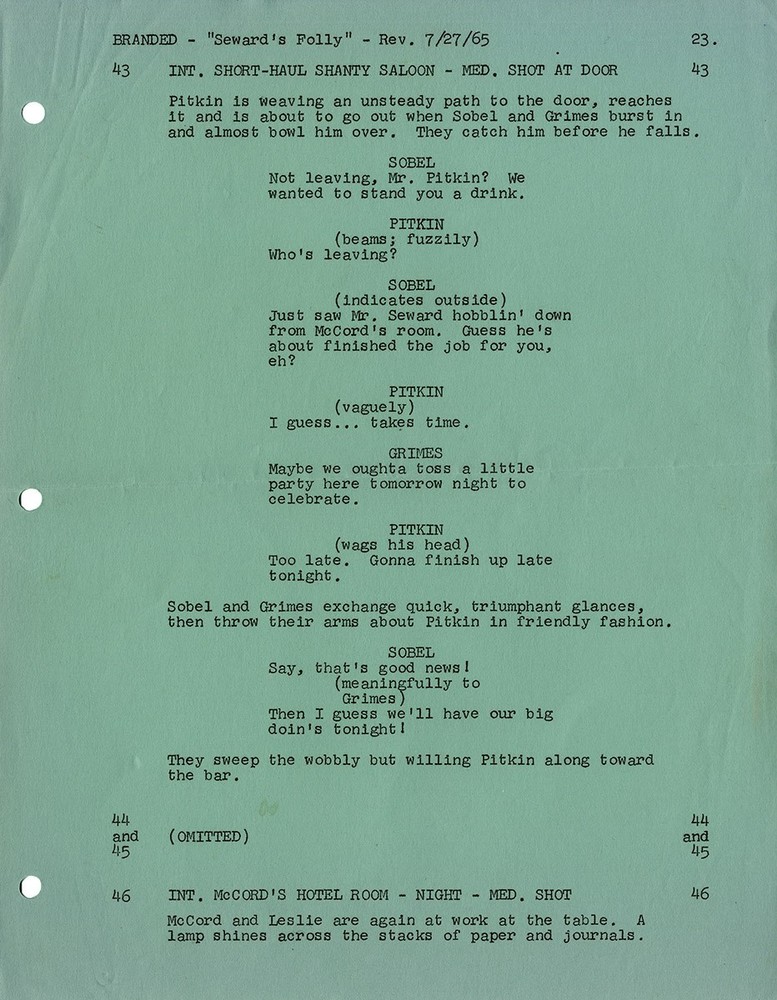 BRANDED - "Seward's Folly" [1965] TV script