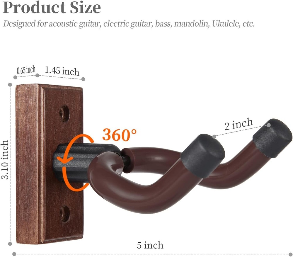 Guitar Wall Mount Hanger Solid Wood 1 pack hanger, 1 Pack hanger