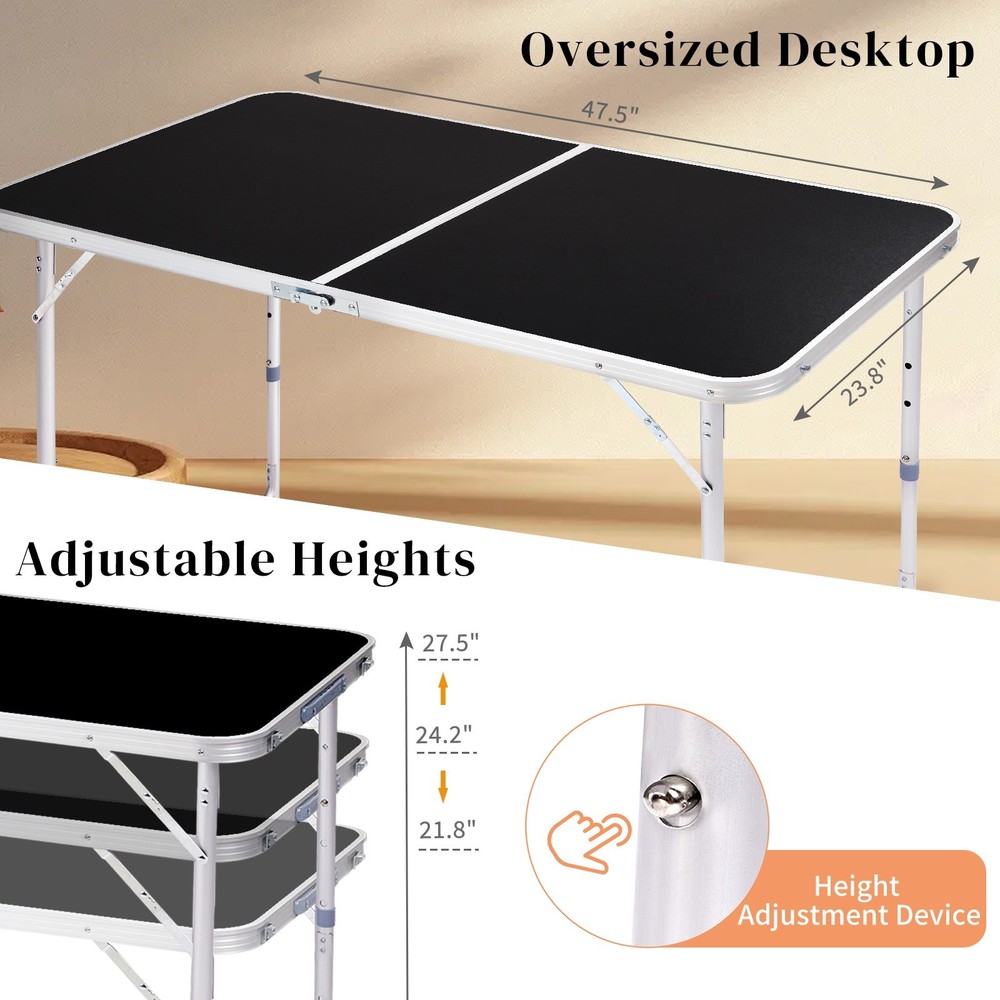 4ft Portable Multipurpose Black Outdoor Indoor Folding Serving Picnics Table