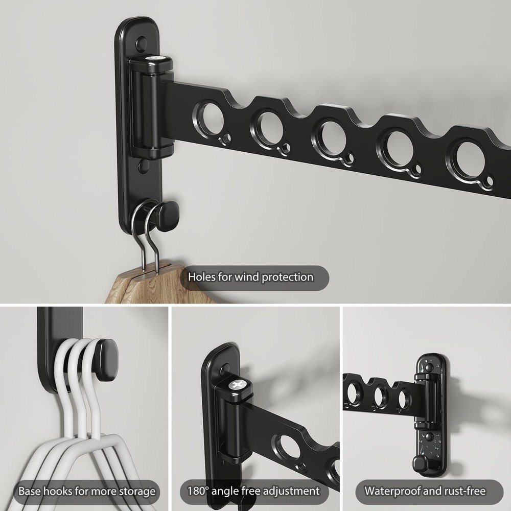 Wall Mounted Clothes Hanger Rack Foldable Drying Rack Hook Folding Indoor for...