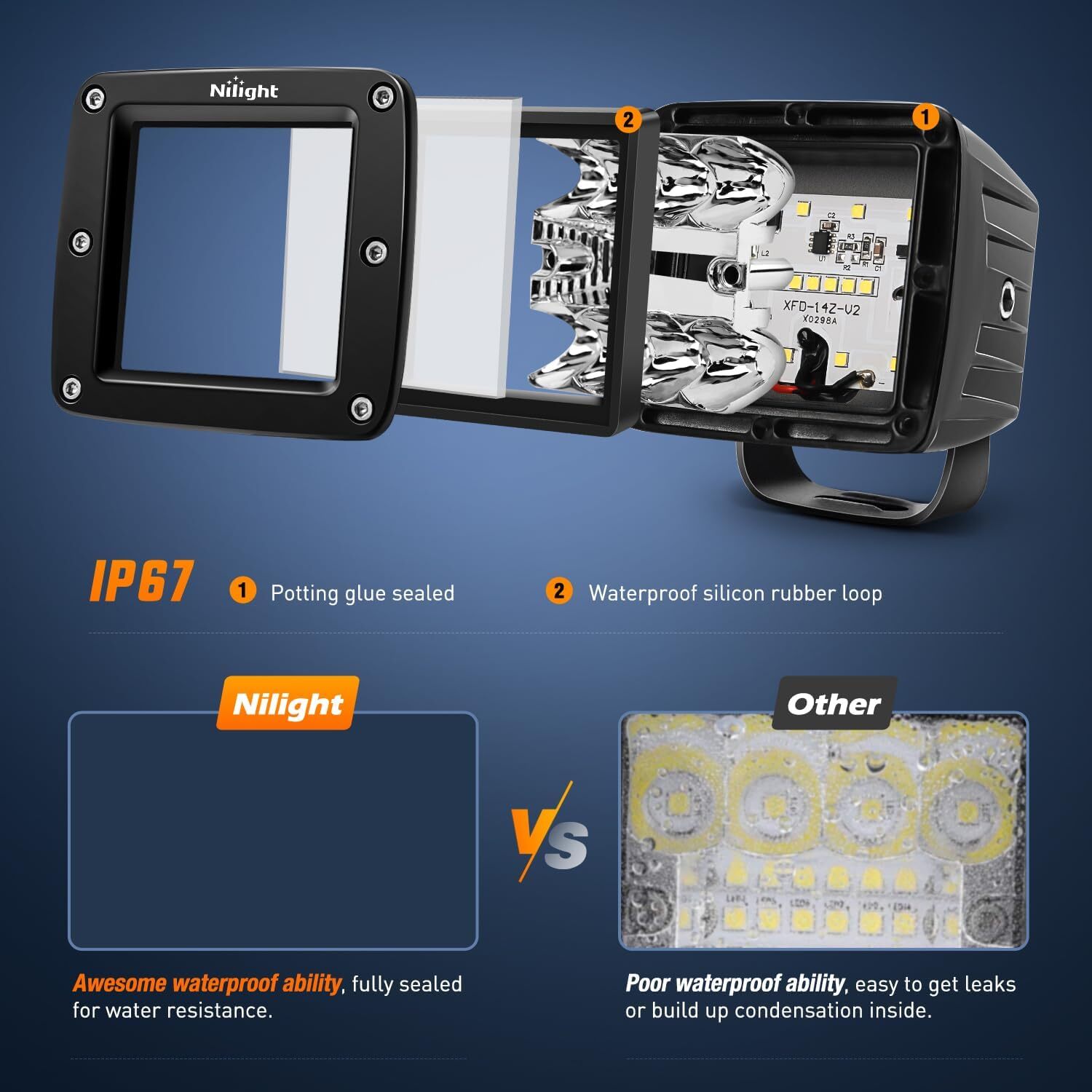 Nilight 2Pcs 3Inch 42W LED Cubes Upgraded Spot Flood Combo Square Driving Lights